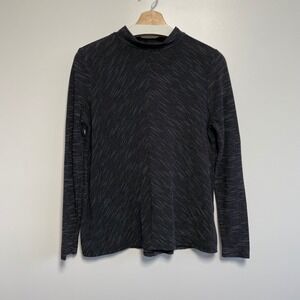 Zara Trafaluc Mock Neck Long Sleeve Top Black White‎ Stripe Textured Print